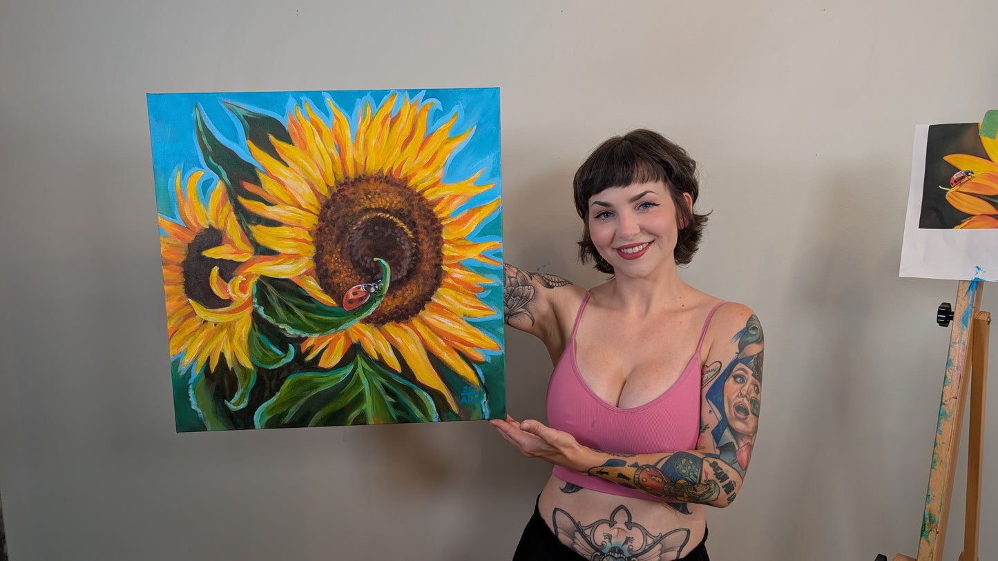 Sunflower Lady Bug Original Painting
